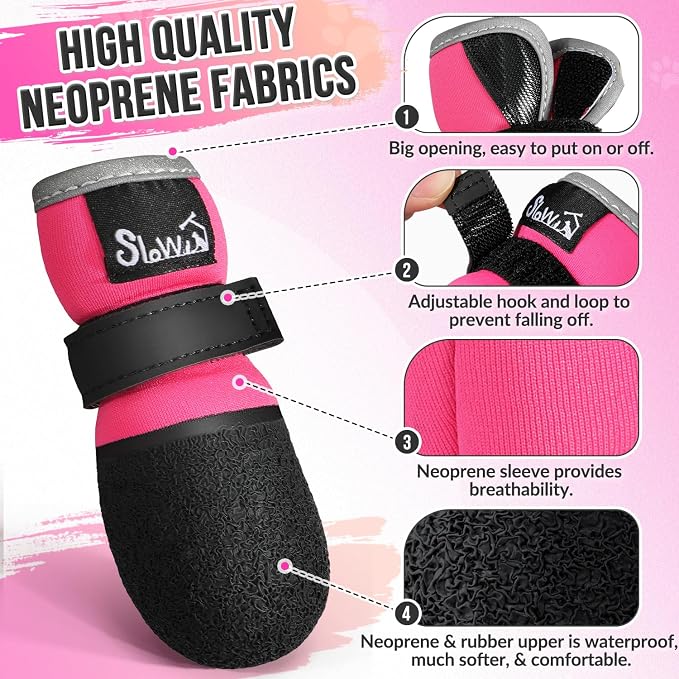 SlowTon Dog Shoes - Breathable Dog Sock Boots for Summer Hot Pavement Hardwood Floors Winter Snow, Waterproof Booties for Small Medium Large Dogs, Non-Slip Paw Protector for Outdoor Walking (FU, 4)