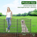 10 Panels Decorative Garden Fence with Gate - 32 in (H) x 23.6 ft (L) No Dig Dog Fence Outdoor for Yard, Rustproof Tall Garden Fencecing Panels, Animal Barrier Suitable for Yard Border, Patio
