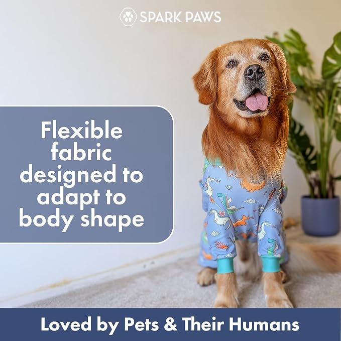 Spark Paws Dog Pajama, Dog Recovery Suit Male, Onesie, Ultra-Soft and 4-Way Stretch, for Small Medium and Large Breeds - Dragons - M