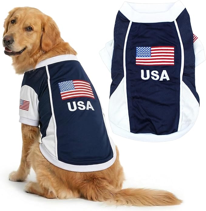 Parisian Pet USA Dog Jersey - Breathable Mesh Puppy Football Jersey - Lightweight Stretch Sporty Dog Clothes - Summer Shirts for Large Dogs - Soccer Jersey for Dogs - Sportswear Pet Clothes