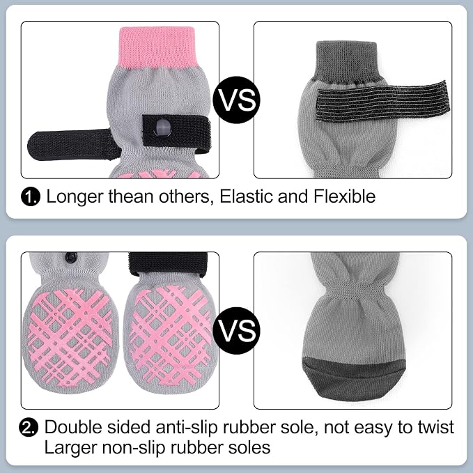 BEAUTYZOO Dog Socks to Prevent Licking for Hardwood Floors - Socks for Small Medium Large Dogs - Hot/Cold Pavement Traction Control Non Skid Anti Slip Socks for Puppy Old Senior Dog, Paw Protector