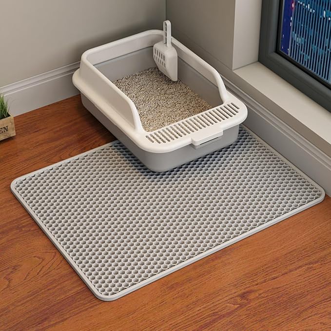 HCY&WLD Cat Litter Mat, Double Layer Cat Litter Box Mat (24x18 Inch, Gray) | Waterproof Urine-Proof Non-Slip Litter Trapping Mat, Soft on Kitty Paws, Scratch-Resistant, Scatter Control, Easy to Clean