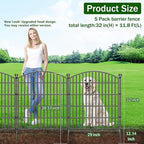 5 Panel No Dig Decorative Garden Fence 32" H x 11.8'L Outdoor Dog Barrier | Rustproof welded steel with deep ground stakes for yards, patios. Modular design contains pets, rabbits, small animals.