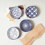 Selamica Ceramic Cat Food Bowl Set of 4, 5.6 Inch Wide Shallow Cat Bowls/Dishes for Food and Water, Vintage Blue