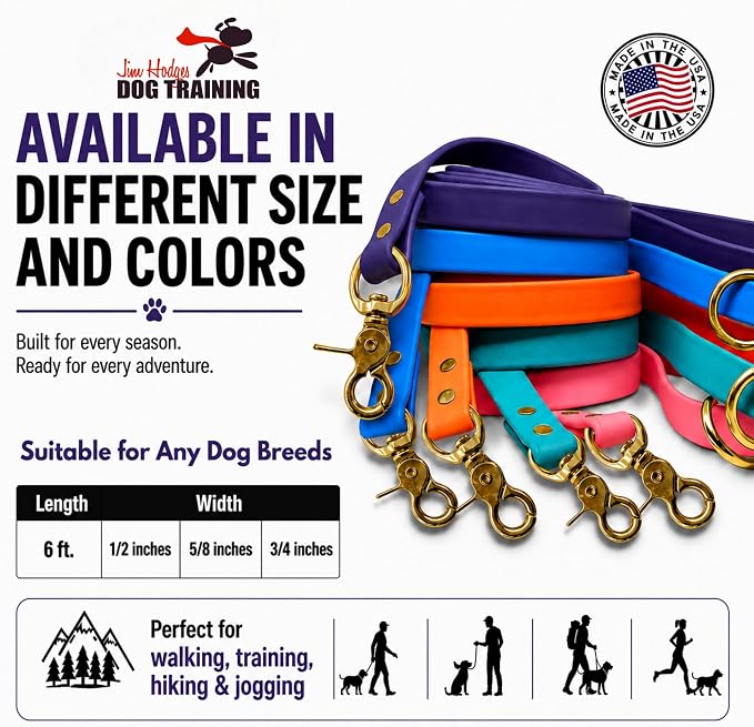 Gummy K9 Dog Leash, Biothane, Dog Training Leash, Made in The USA, 6 Feet, Various Sizes & Colors (1/2, Purple)