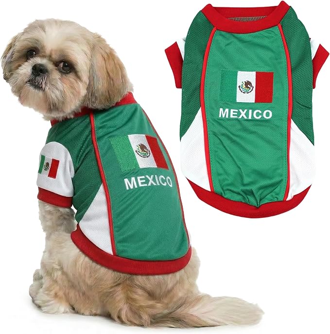 Parisian Pet Dog Mexico Jersey - Breathable Mesh Puppy Football Jersey - Lightweight Stretch Sporty Dog Mexican outfit - Summer Shirts for Medium Dogs - Soccer Jersey for Dogs - Sportswear Pet Clothes