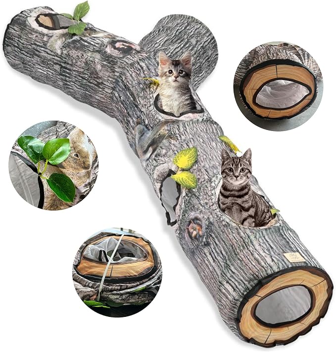 Cat Tunnel,3 Way Cat Toys,Tree Trunk Cat Tunnels for Indoor, Cat Maze for Kitty, Puppy, Kitten,Rabbit to Chase and Play, Collapsible Tube, Easy to Store Kitten Tunnel,L59,Tree Design Gift