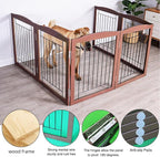 ZJSF Freestanding Foldable Dog Gate for House Extra Wide Wooden Brown Puppy Gate Stairs Dog Gates Doorways Tall Pet Gate 24 "Height 6 Panels Pet Fence
