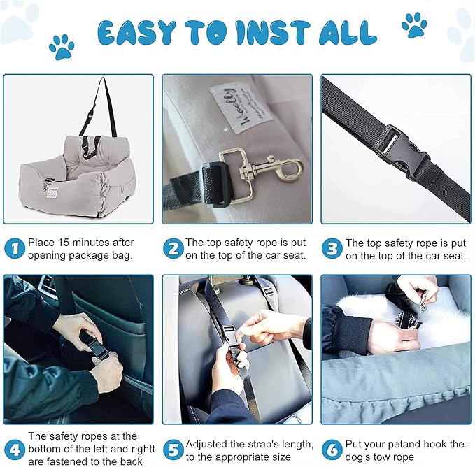 Aidou Dog Booster Seat for Small to Large Dogs & Cats, Pet Travel Safety Seat with Storage & Dual-use Car & Home Bed (Small Blue)