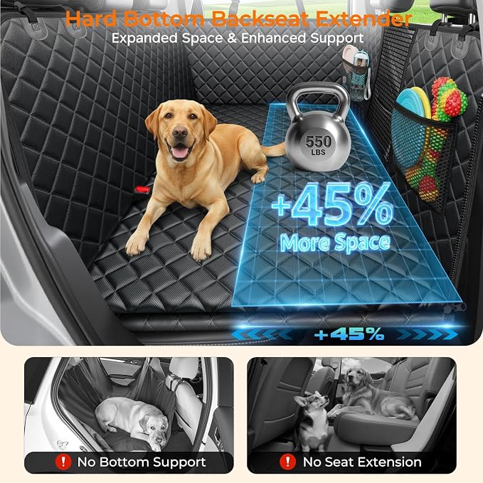 URPOWER Dog Back Seat Extender for Full-Size Crew Cab Trucks, Hard Bottom | Supports 550 lbs, Stable 3-Panel Hard Bottom, Added High-Density Foam for Comfort, Waterproof 900D Oxford, 45% More Space