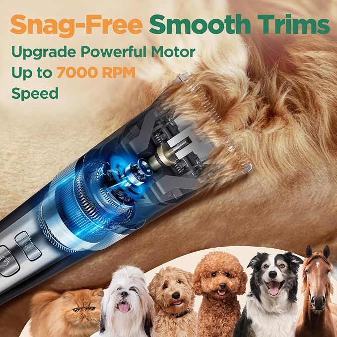 Gimars 4 in 1 Dog Grooming Clippers with Small Trimmer, 7000RPM High-Power 4-Speed Quiet Pet Shaver (≤55dB), Cordless Rechargeable Dog Hair Clippers for Thick Coats with Scissors, Comb & USB