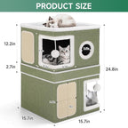 Shikha 2 Story Cat House beds for Indoor Cats with Scratch Pads Green | 2 in 1 Dual Use Double Cat Bed Cave for Multiple Pets Kitten, Elevated Perch for a Wide View, All Season Reversible Cushion