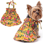 Parisian Pet Hawaiian Dog Dress - 100% Cotton Summer Clothes for Small Dogs Girl - Pet Dress with Pull-Up Straps - Floral Beach Dog Outfit - Lightweight Puppy Clothes - Stylish Dresses for Dogs