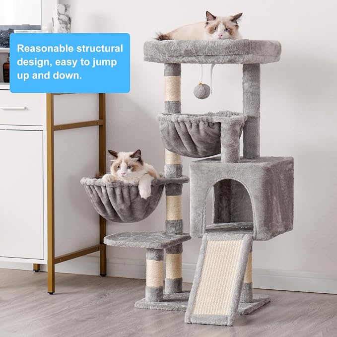 Hey-brother Cat Tree Tower with Large Bed, Hammocks, Scratcher, MPJ006SW | 35.4 Inches Cat House with Cozy Condo, Sisal Scratching Posts for Indoor Cats, Light Gray