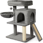 Amazon Basics Indoor Cat & Kittens Multi-Level Climbing Activity Tower with Scratching Posts, 2 Condos, FSC Certified, M - 30"(76.2cm) H, Grey