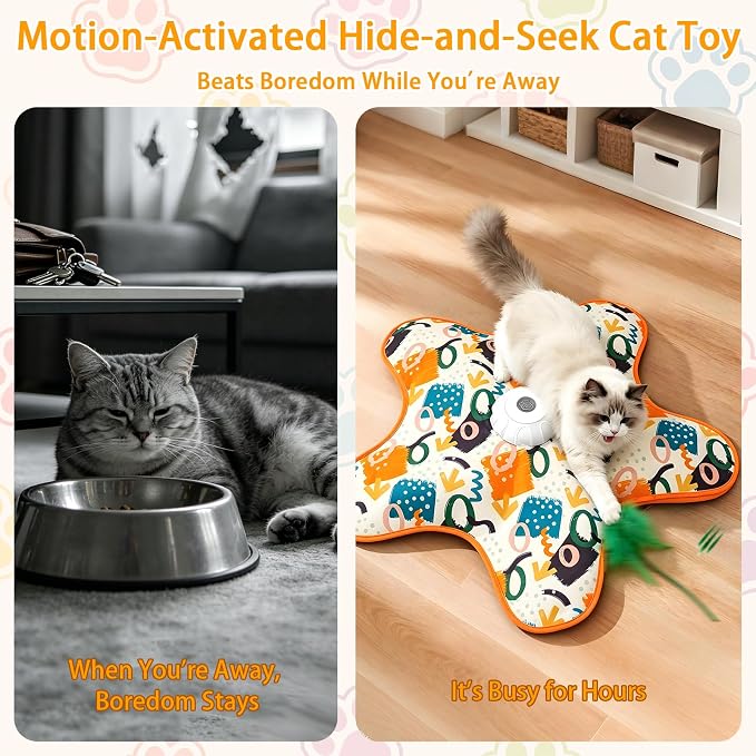 Interactive Cat Toy for Indoor Cats,Rechargeable Touch Activated Hide and Seek Cat Toys with Bird Squeaky, 2000 mAh Battery, Cats Feather Toy with 4 Cat Wands Colorful，for All Breeds
