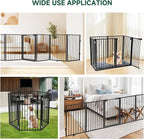 Snagle Paw Full Metal Freestanding Dog Gate with Door, 120” W x 24” H Pet Gate with Support Feet for Doorways, Stairs and Hallways, Portable Dog Fence for Indoor Use(24" 6 Panel, Black)