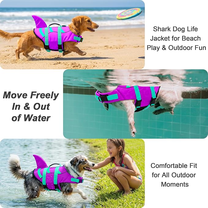 Fragralley Shark Dog Life Jacket, Easy to Put on Dog Life Vest for Swimming and Boating, Vibrant & Adjustable Dog Life Preservers for Small Medium Large Dogs, Suit to Swim, Fish, Beach, Surfing