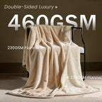gogobunny Waterproof Flannel Blanket for Bed Couch Sofa, Reversible Double-Sided Throw for Dog Puppy Cat, Stain Resistant Furniture Protector Against Liquid Pee and Fur (90" x 108", Beige/Cream)