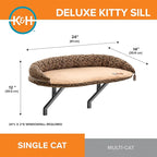 K&H Pet Products Bolster Kitty Sill Cat Window Perch Bed for Large Cats, Orthopedic Window Hammock Holds 40 lbs, Washable Cover, Indoor Windowsill Furniture Bed Seat - Tan/Leopard Unheated 14 X 24in
