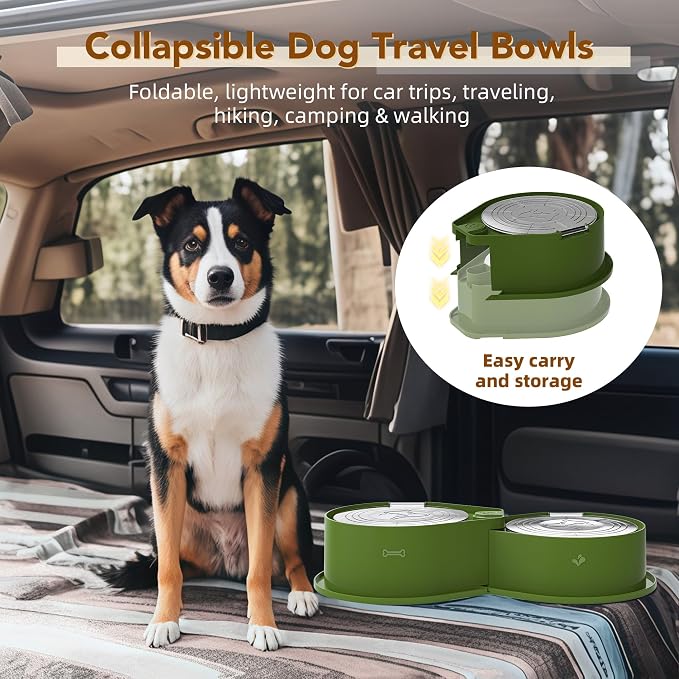 Newget 304 Stainless Steel Dog Bowl Set with Lids, 24oz Foldable Pet Dishes | Dual Food & Water Pet Bowl, Anti-Skid, Keeps Food Fresh, Easy to Install, for Small - Large Dogs/Cats - Indoor & Outdoor Use