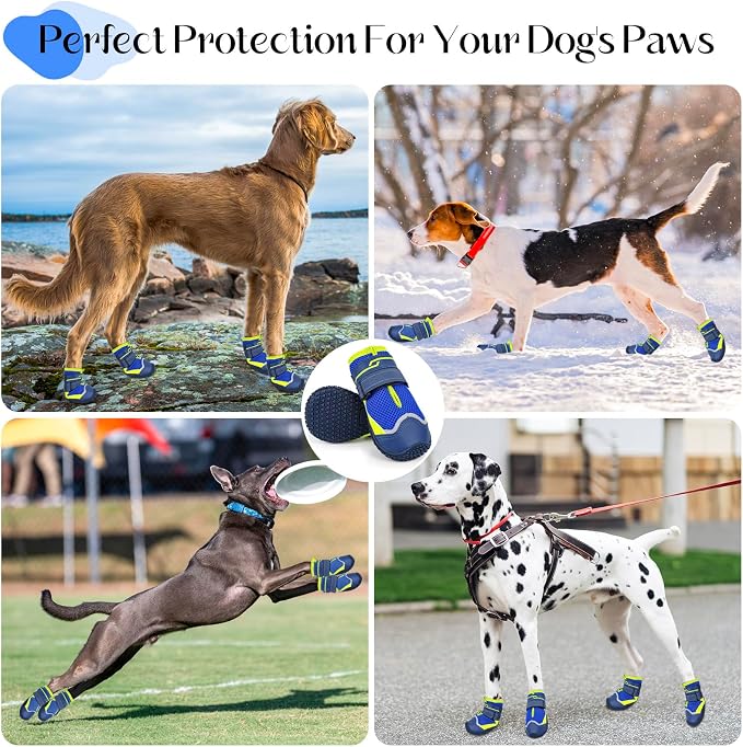 Illumifun Dog Boots for Hot Pavement Protection – 4 Pack Anti-Slip Breathable Paw Shoes with Reflective Straps, All-Season Outdoor Booties for Walking, Hiking, Camping (Navy Blue, Size 8)