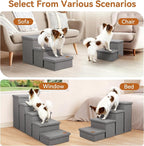 Zerbuger Dog Stairs with Storage, Grey 2 Steps Dog Ramp with Condo for Bed | 15" H Wider Dog Steps for Beds Couch, Folding Storage Pet Stairs Gift for Climbing Small/Medium/Large Old Dogs Cats