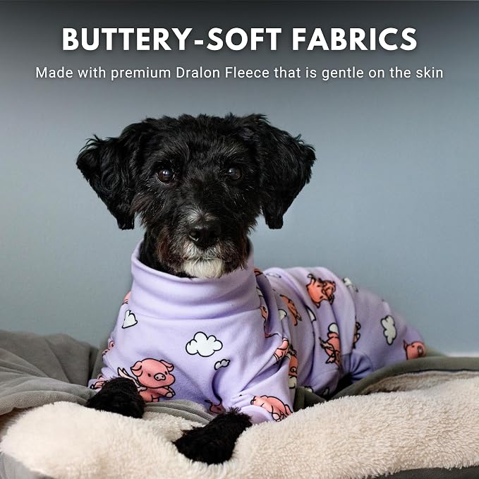 Spark Paws Dog Pajama, Dog Recovery Suit Male, Onesie, Ultra-Soft and 4-Way Stretch, for Small Medium and Large Breeds - When Pigs Fly - Purple - 3XL