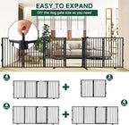 Snagle Paw Metal Freestanding Dog Gate with Door,80” W x 36” H Dog Fence with Support Feet for Doorways, Stairs and Hallways, Portable Pet Gate for Indoor Use (4 Panel, Black)