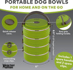 Healthy Human Travel Pet Bento Bowls - Human-Grade Stainless Steel & BPA-Free, Leak-Proof Water & Food Container Set for Dogs & Cats, 2-Pack Interlocking Bowls, Includes Spare Clips & Handle (Green)