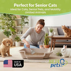 KittyGoHere 2.0 Easy Entry Cat Litter Box with Scoop, Large Misty Gray | Large Open - Top Low Entrance Litter Pan With Higher Sides & Durable Long-handle Jumbo Scoop for Easy Cleaning, Made in USA