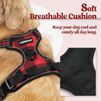 rabbitgoo Dog Harness, No Pull for Large Dogs with 2 Leash Clips, Pet Vest | No Choke with Handle, Adjustable Soft Padded, Reflective, Easy Control for Walking, Red Plaid, Small