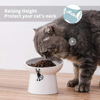 Ceramic Tilted Raised Cat Bowls, Elevated Cat Food and Water Bowl Set | Prevent Neck, Anti Vomit, Dish for Cats and Small Dogs, Dishwasher and Microwave Safe - White, Set of 2