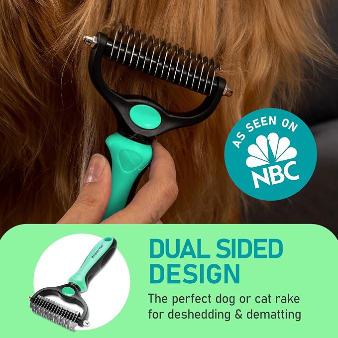 Maxpower Planet Hair Brush - Double Sided Shedding, Dematting Undercoat Rake for Dogs and Cats - Extra Wide Dog Grooming Brush, Reduce Shedding by 95%, Turquoise | Turquoise, Undercoat Rake, Detangling Comb, 9/17-Teeth Dual-Sided, Cats, Anti-Slip Handl...