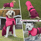 BRKURLEG Dog Raincoat, Waterproof Rain Jacket with Hood, Rose Red, S | Adjustable Windproof Rainproof Jacket with Leash Hole, Reflective Breathable Rain Coat Poncho, for Small to Large Dogs