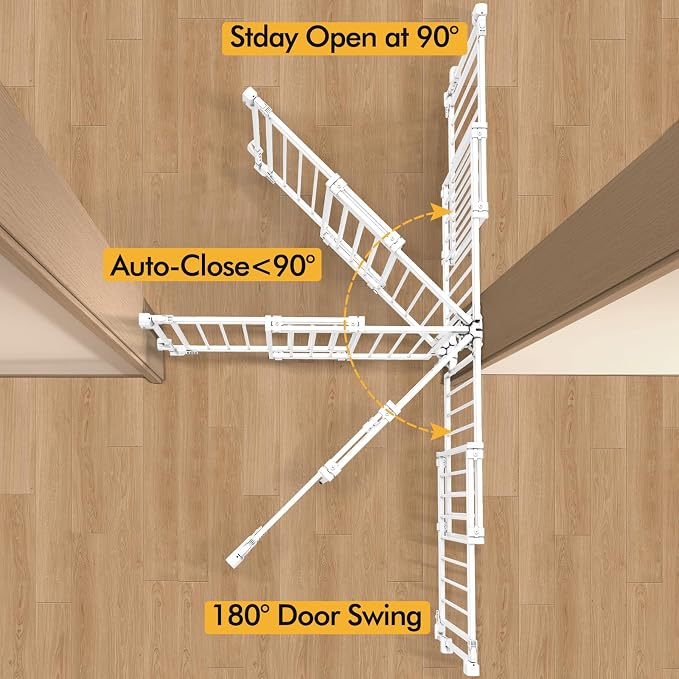 29" Tall Baby & Dog Gate,26-43" W Hardware Mount Gate,White | Auto-Close design,Two-Way Swing, No Bottom Bar,Must Drill to Install