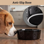 Ceramic Dog Bowl Set of 2 w/ Anti-Skid Base 6.5"W x 2.5"H, 3.8 Cup Capacity | Thick Ceramic, Dishwasher Safe, Anti-Skid Rubber Base, 3.8 Cups per Bowl, Ceramic Food & Water Bowls Set of 2 for Medium Dogs