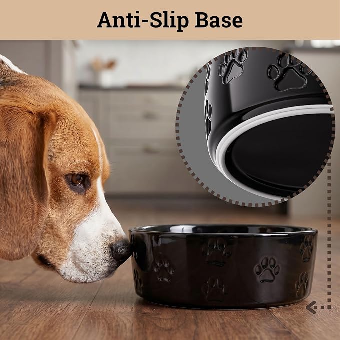 Ceramic Dog Bowl Set of 2 w/ Anti-Skid Base 6.5"W x 2.5"H, 3.8 Cup Capacity | Thick Ceramic, Dishwasher Safe, Anti-Skid Rubber Base, 3.8 Cups per Bowl, Ceramic Food & Water Bowls Set of 2 for Medium Dogs
