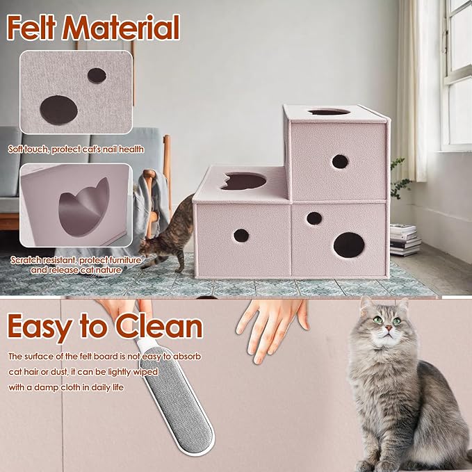 Homegroove Cat Tunnel for Indoor Cats, Felt Cat Play Tunnel, Beige, L-Shape | Felt cat tunnel, interactive peek holes, cat tunnel bed, hide & seek toy, DIY peekaboo cat toy for indoor play