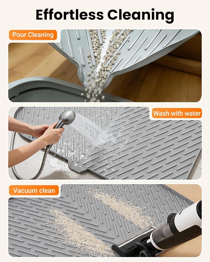 Cat Litter Mat, 47"x37" Extra Large Litter Box Mat, Silicone Mat, Gray | Waterproof Litter Trapping Mat for Scatter Control, Soft on Cat Paws Non-Slip Easy to Clean