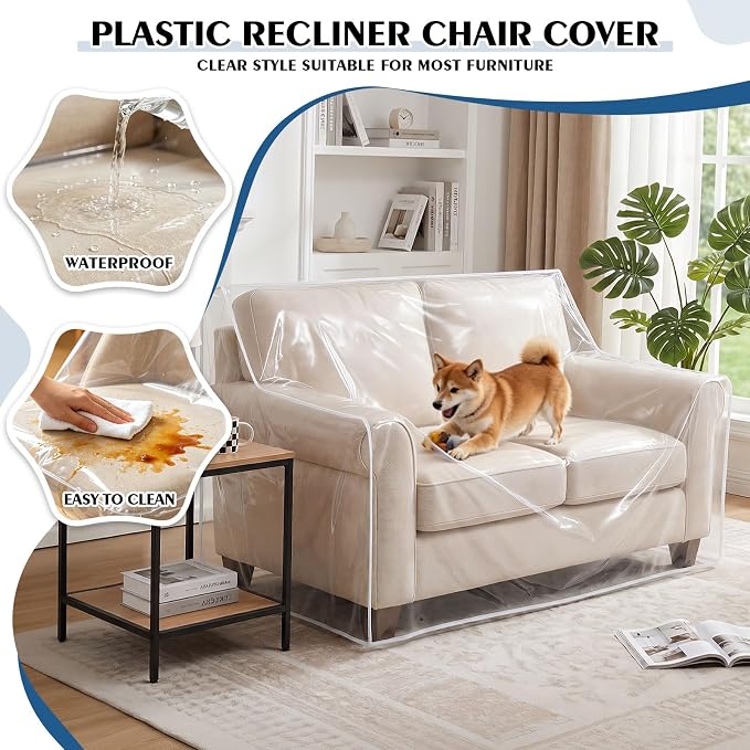 TAOCOCO Plastic Couch Covers 68" W Heavy Duty Clear 2 Seat Sofa Covers, Thick Vinyl Loveseat Couch Cover for Dog & Cat, Waterproof & Dustproof Sofa Furniture Protector for Storage and Moving