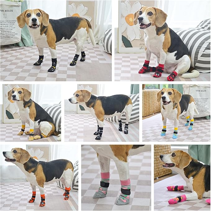 SCENEREAL Anti Slip Dog Socks to Prevent Licking Paws for Hardwood Floors | Double Sides Dog Shoes Boots & Paw Protectors for Hot/Cold Pavement, Dog Grippy Booties for Small Medium Large Senior Dogs