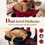Hey-brother Cat Tree Tower with Stable L-Shaped Widen Base, Condo, MPJ086BR | 68.5 Inches Multi-Level Furniture with 2 Platforms, 11 Scratching Posts, Hammock and Toys Ball for Indoor Cats, Black and Red