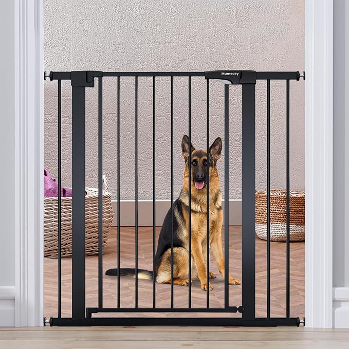 Mumeasy 36" Extra Tall Dog Gate,29.7"-40.5" Baby Gate for Stairs & Doorways | Pressure Mounted Toddler & Pet Safety Gate, Double Lock, Auto Close Walk Thru Door for Kitchen, House, Indoor, Outdoor, Black