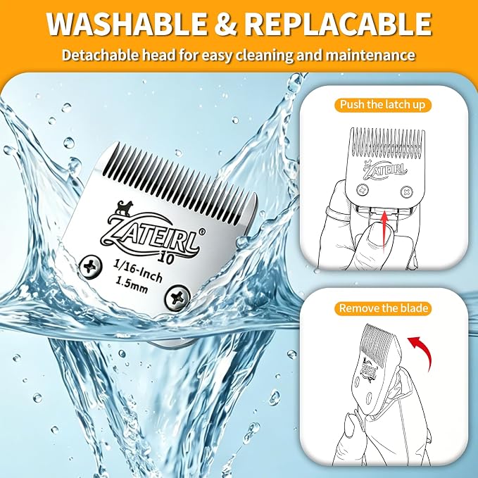 4 Pack Pet Grooming Clipper Blades with Ceramic Cutters, Sizes 10, 7FC, 5FC & 4FC, Silver, Compatible with Andis, Oster A5, Wahl KM10 A5 Style Dog Clippers