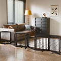 PUPETPO Freestanding Pet Gates with Walk Through Door, Dog Indoor Fence, Dog Gate for The House, Doorway, Stairs, Extra Wide Pet Gate, Support Feet Included, 120 Inch Wide, 6 Panels 24" Tall, Brown