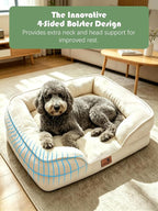 Spotted Play Orthopedic Dog Bed with Sides - Sofa Beds for Large Dogs, Supportive Foam Pet Couch Bed with Washable Removable Cover, Waterproof Lining and Non-Slip Bottom, Ivory - L-Plus