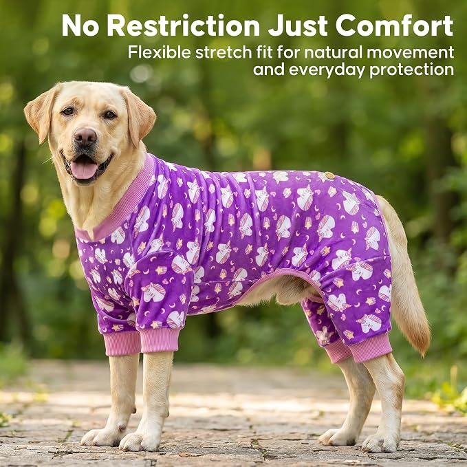 KYEESE Dog Pajamas Velvet Dog Pajamas Medium Sized Dogs Soft Dogs Clothes Pjs with Unicorn Pattern Stretchy Pet Jammies Coat Comfy Pet Onesie Costume, 2X-Large