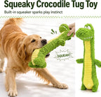 Squeaky Dog Plush Chew Toy, Interactive Tug Squeaky Toy for Chewers, Medium & Large Dogs & Fetch Play, 18.5 In Stuffed Long-Neck Crocodile Toy with Soft Plush Body for Gentle Gum Care & Boredom Relief