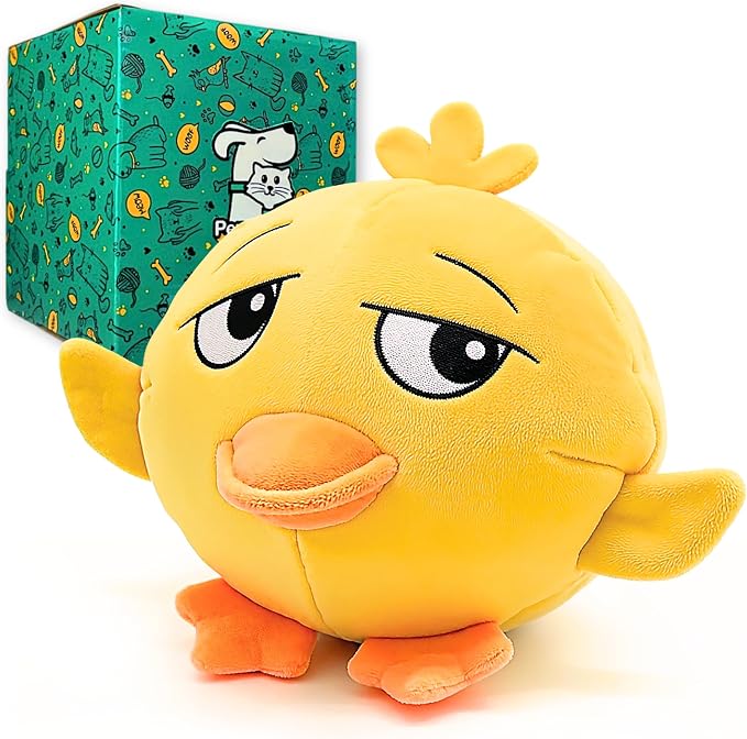 Ducky 3 in 1 Plush Duck Dog Chew Toy with Squeaky Ball Inside for Aggressive Chewers, Super Interactive, No Stuffing, Strong Tough Heavy Durable, Birthday Gift Box for Small & Large Breeds
